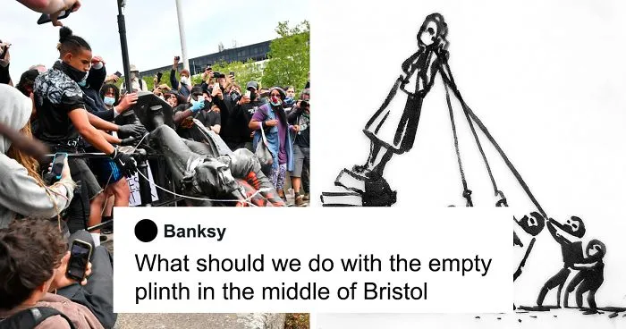 After People Are Conflicted On Whether The Slave Trader Statue Should've Been Removed, Banksy Offers A Brilliant Solution To End The Argument