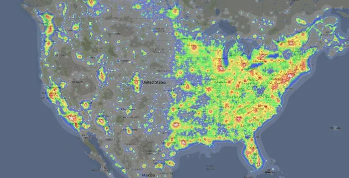 Contaminación lumínica en EEUU