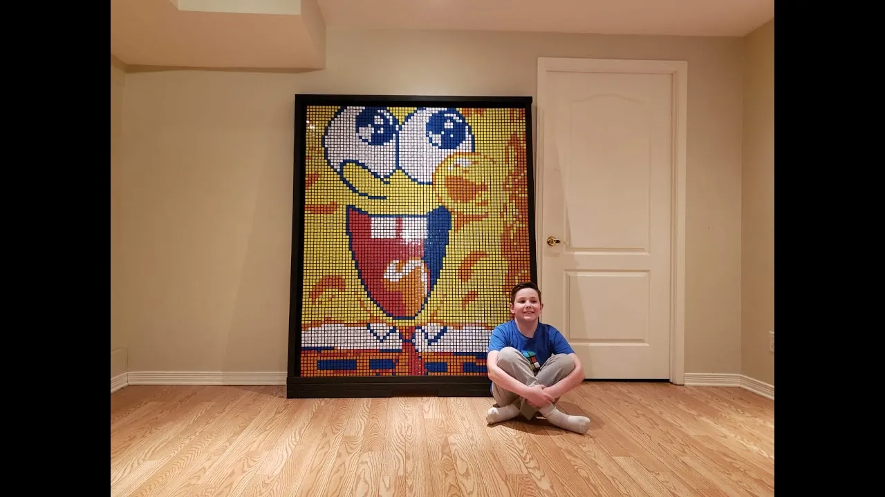 Spongebob Squarepants Mosiac Made With 750 Rubik's Cubes