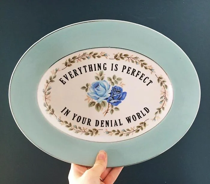 Thrifted Vintage Plates Made Irreverent With Typography By Marie-Claude Marquis (62 Pics)