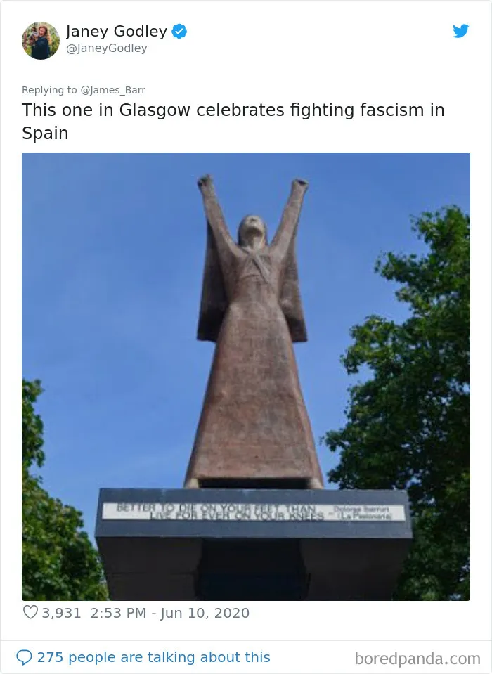 Los usuarios de Twitter comparten 29 estatuas mejores que las que los manifestantes están tirando abajo