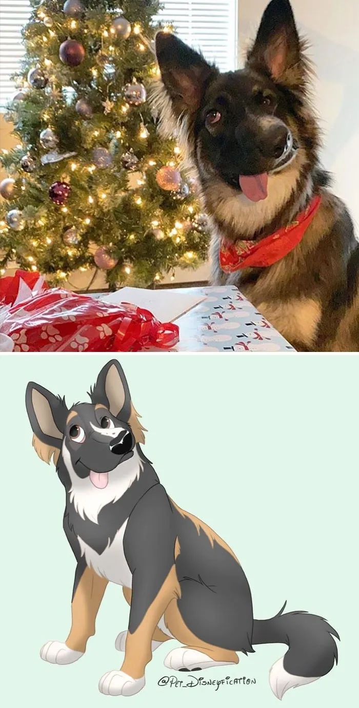 La gente envía fotos de sus mascotas a esta artista para que las "disneyfique" (30 imágenes)