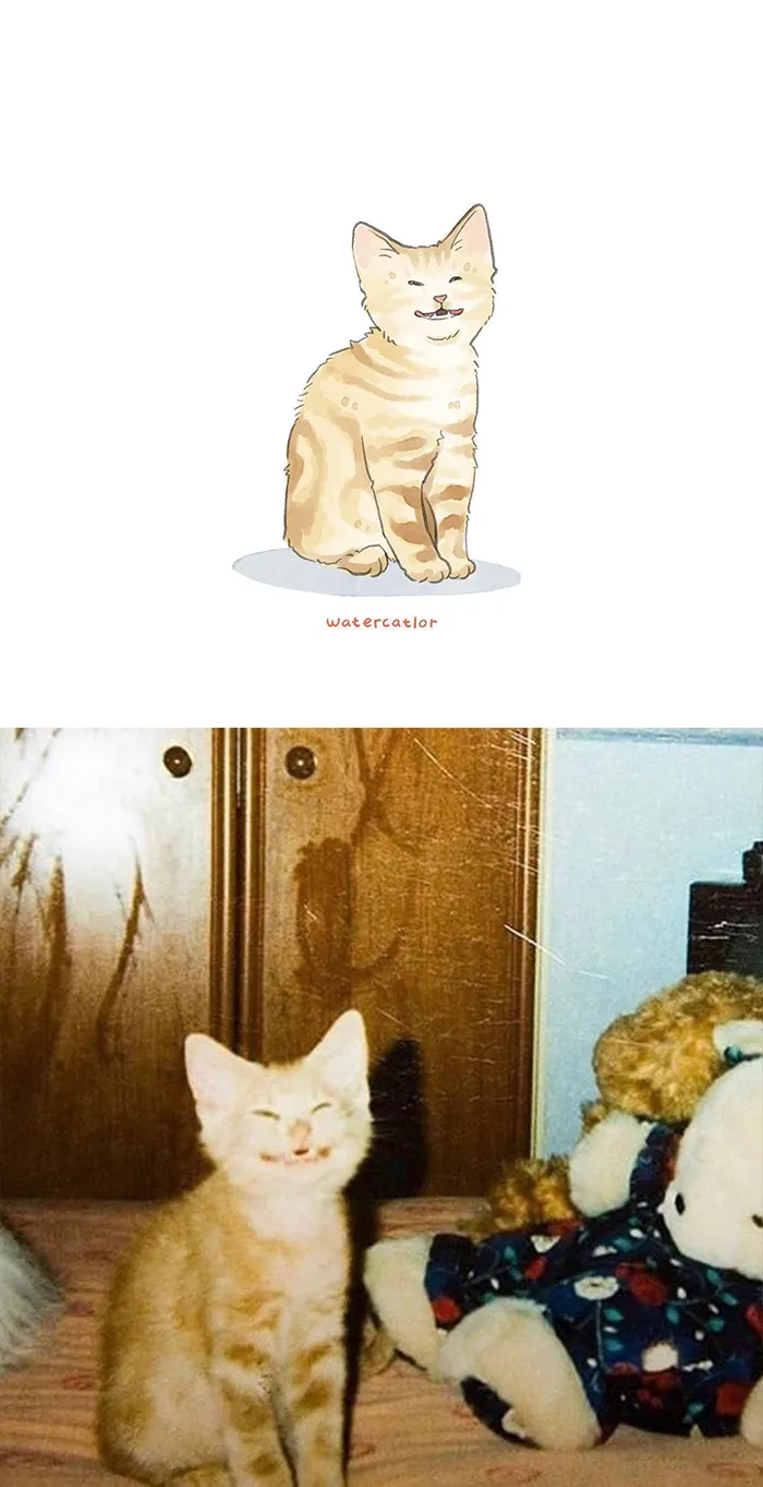 30 Of The Funniest Internet-Famous Cat Pics Get 'Watercolorized' By Amelia Rizky (New Pics)