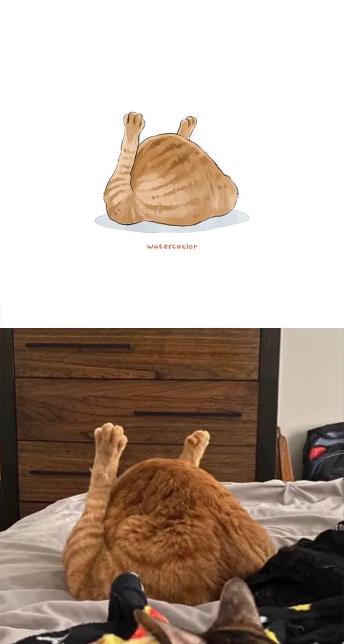 30 Of The Funniest Internet-Famous Cat Pics Get 'Watercolorized' By Amelia Rizky (New Pics)