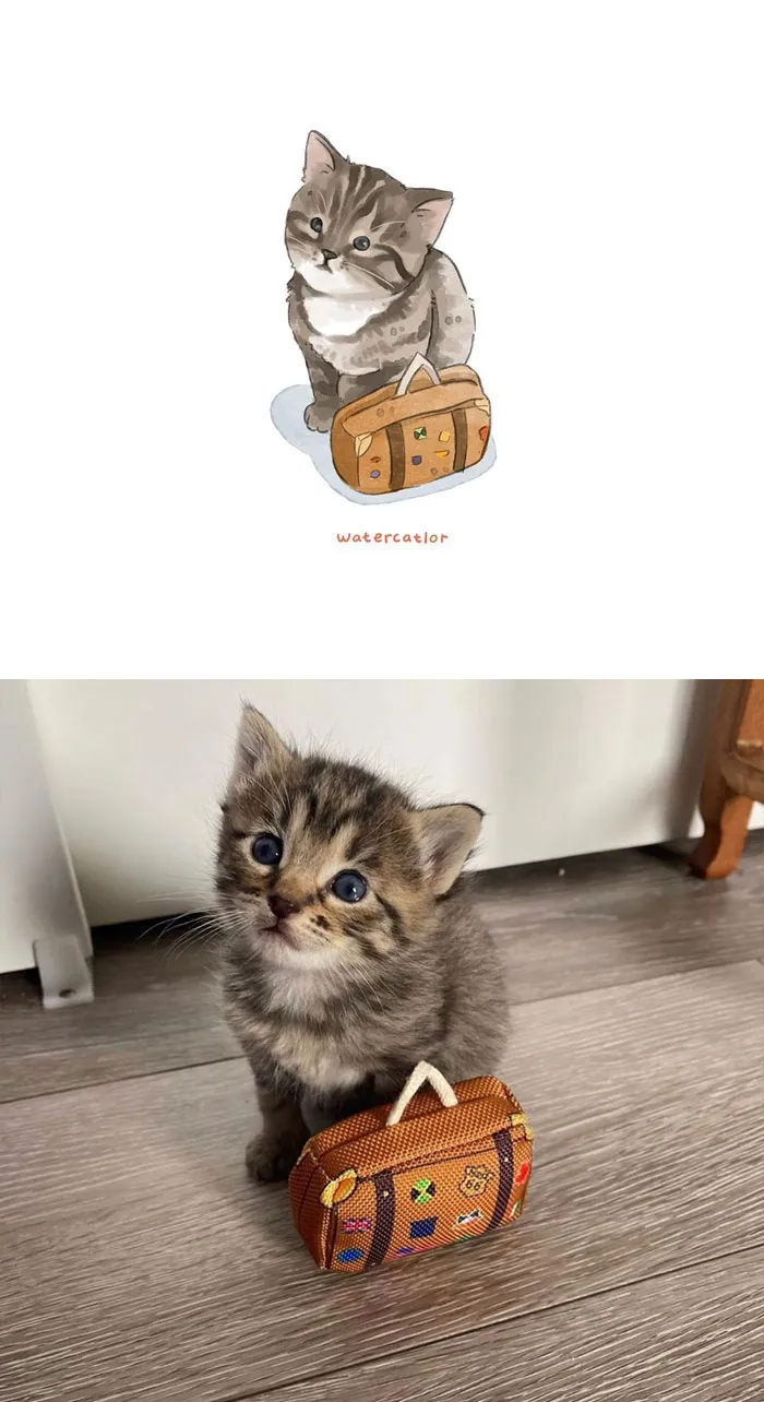 30 Of The Funniest Internet-Famous Cat Pics Get 'Watercolorized' By Amelia Rizky (New Pics)