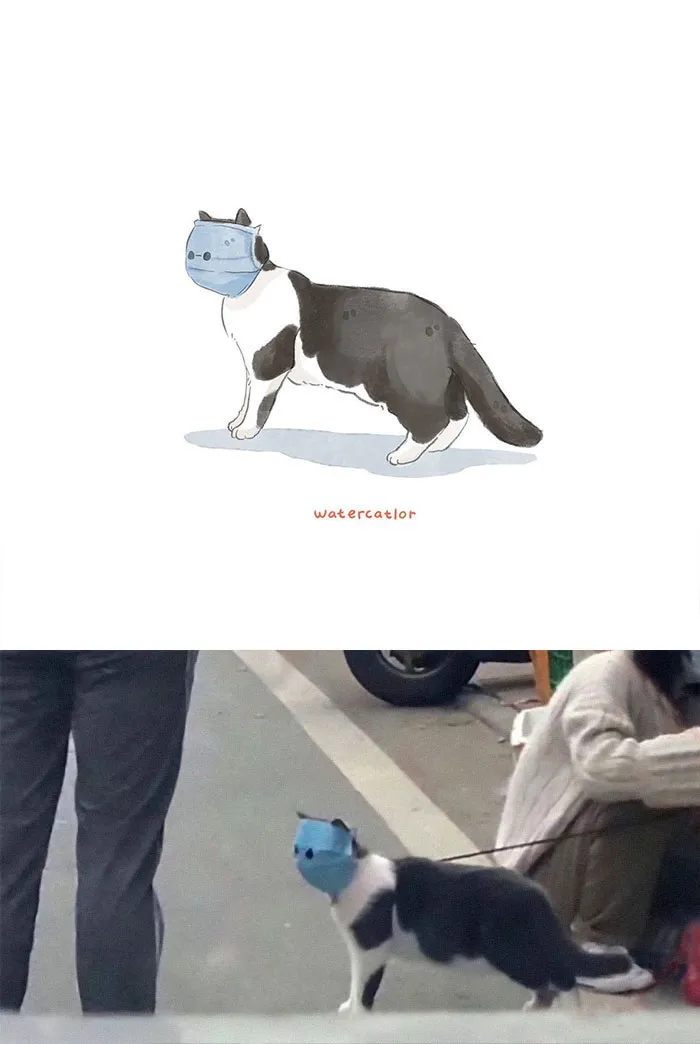30 Of The Funniest Internet-Famous Cat Pics Get 'Watercolorized' By Amelia Rizky (New Pics)