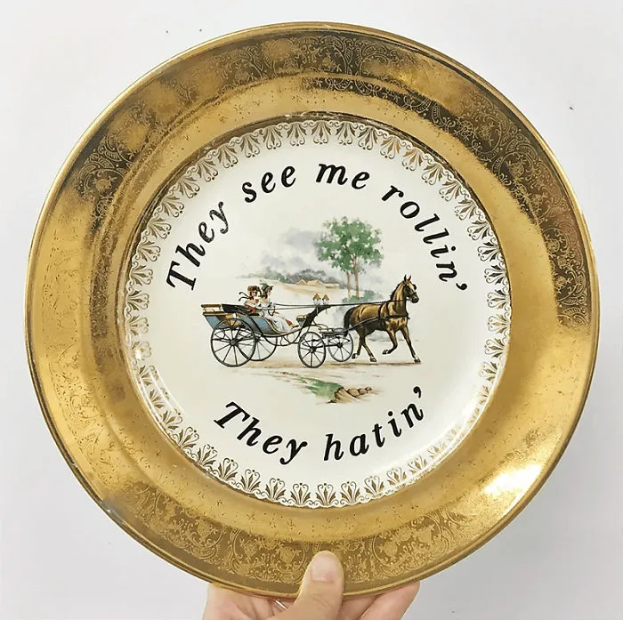 Thrifted Vintage Plates Made Irreverent With Typography By Marie-Claude Marquis (62 Pics)