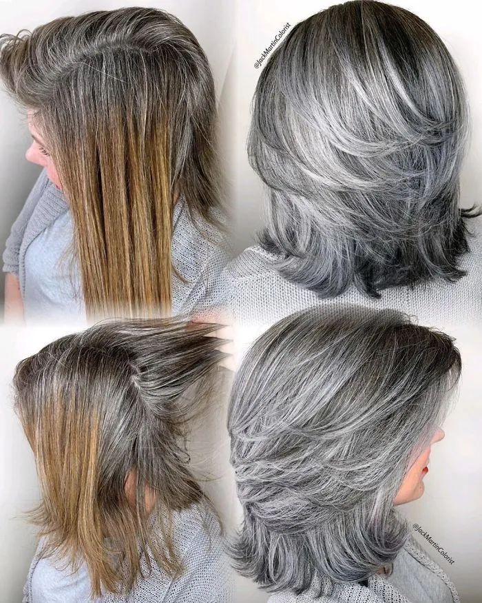Instead Of Covering Grey Roots, This Hairdresser Makes Clients Embrace It With His Powerful Transformations (35 Pics)