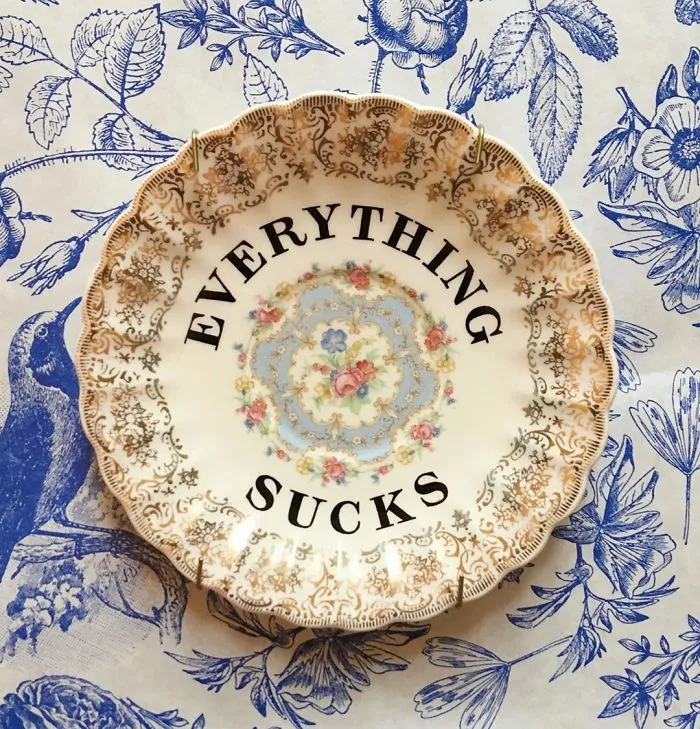 Thrifted Vintage Plates Made Irreverent With Typography By Marie-Claude Marquis (62 Pics)