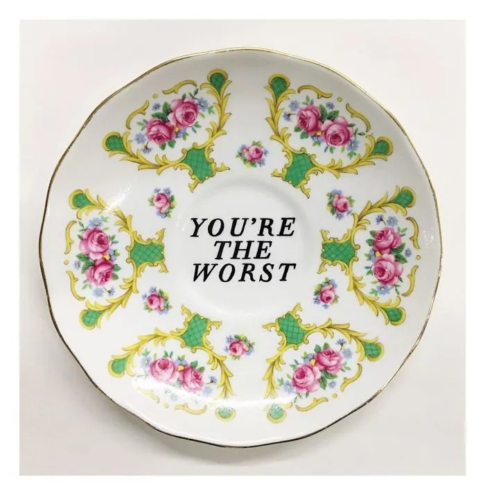 Thrifted Vintage Plates Made Irreverent With Typography By Marie-Claude Marquis (62 Pics)