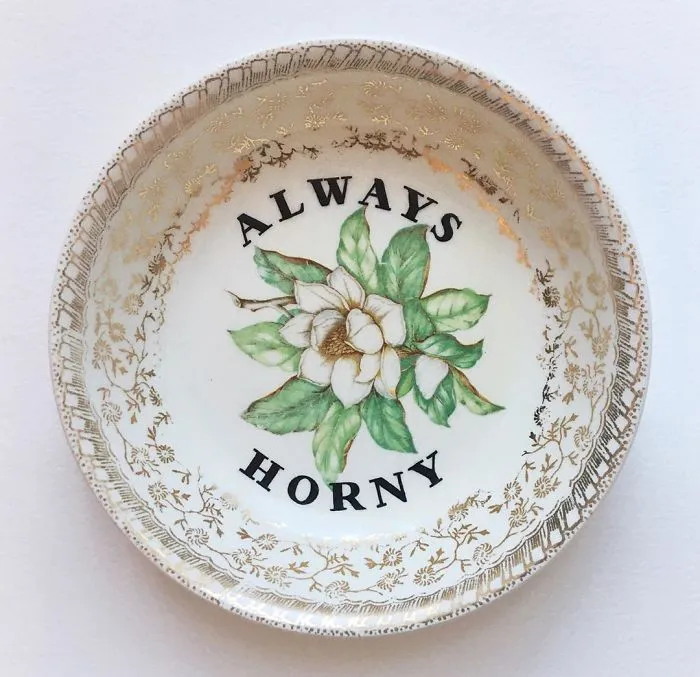 Thrifted Vintage Plates Made Irreverent With Typography By Marie-Claude Marquis (62 Pics)