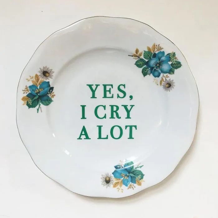 Thrifted Vintage Plates Made Irreverent With Typography By Marie-Claude Marquis (62 Pics)