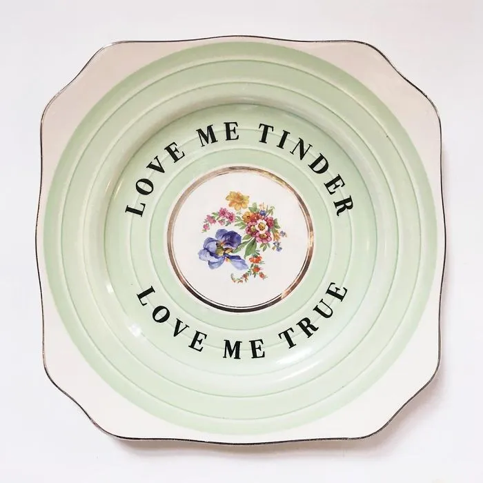 Thrifted Vintage Plates Made Irreverent With Typography By Marie-Claude Marquis (62 Pics)