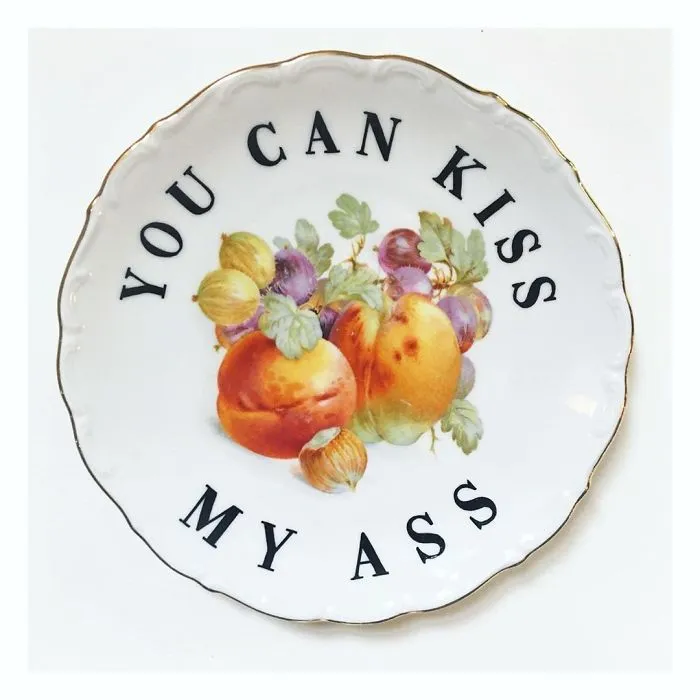 Thrifted Vintage Plates Made Irreverent With Typography By Marie-Claude Marquis (62 Pics)