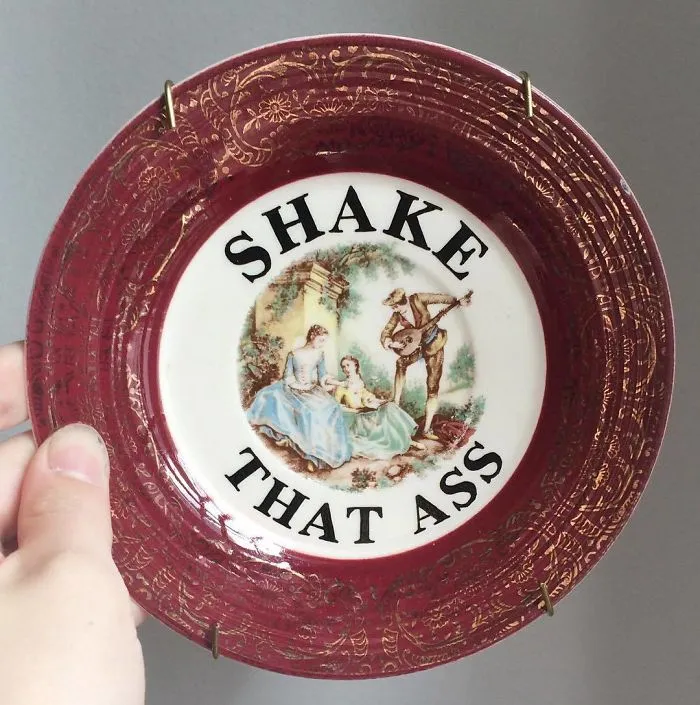 Thrifted Vintage Plates Made Irreverent With Typography By Marie-Claude Marquis (62 Pics)