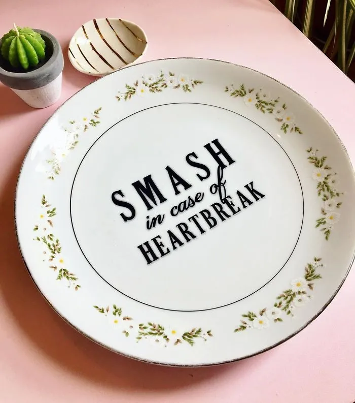 Thrifted Vintage Plates Made Irreverent With Typography By Marie-Claude Marquis (62 Pics)