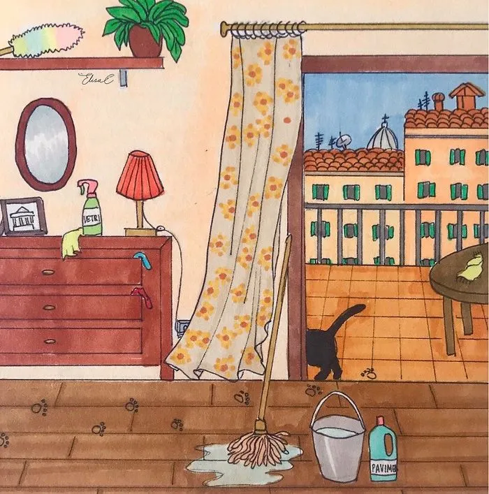 I Illustrate The Daily Life Of My Cat And Me During The Lockdown In Rome (48 Pics)