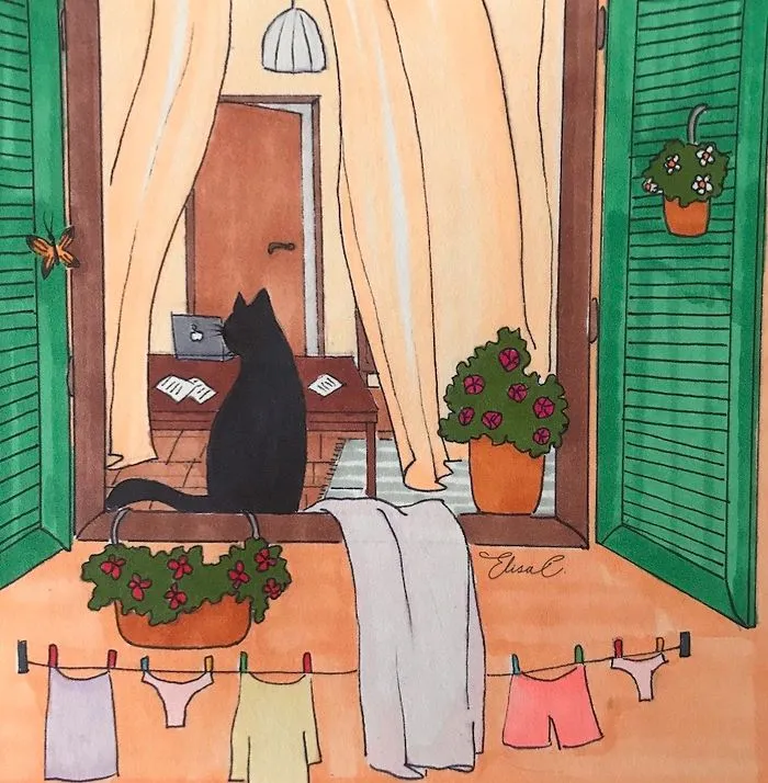 I Illustrate The Daily Life Of My Cat And Me During The Lockdown In Rome (48 Pics)