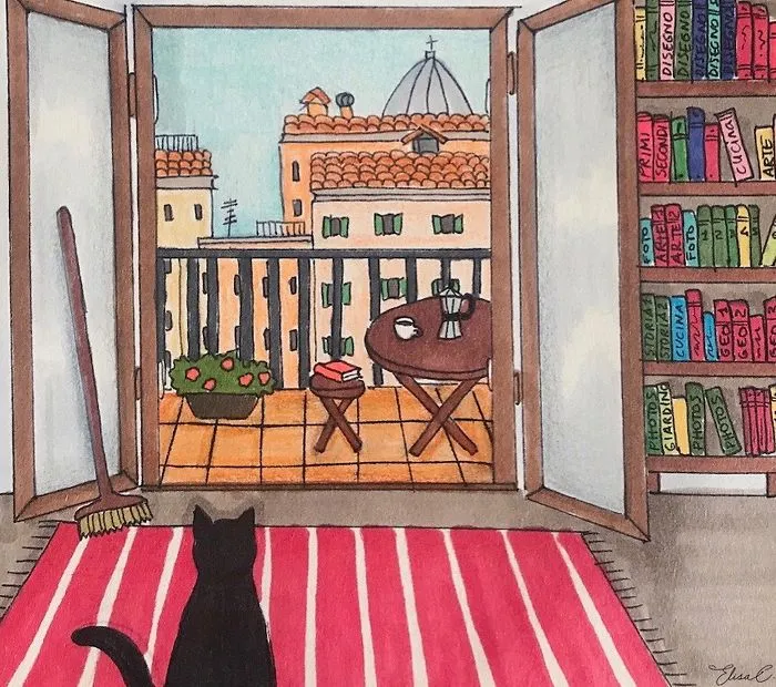 I Illustrate The Daily Life Of My Cat And Me During The Lockdown In Rome (48 Pics)