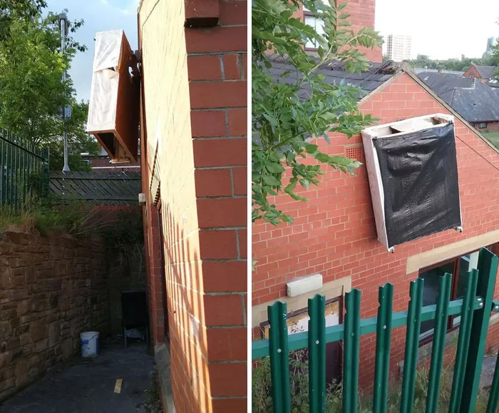 To Whoever Dumped Their Old Bedframe By TJ's In Hyde Park Choose A Less Windy Day Next Time So It Doesn't Get Stuck To The Side Of My House