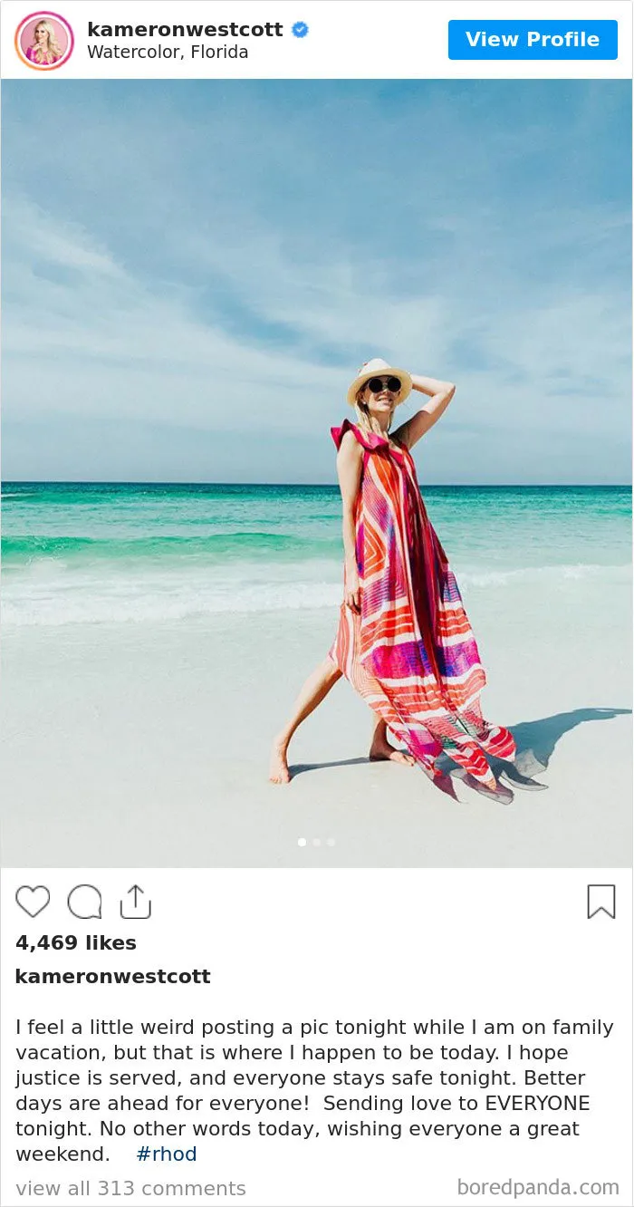 Real Housewife Kameron Westcott Is Under Fire For Posting Vacation Pictures While Discussing The Death Of George Floyd