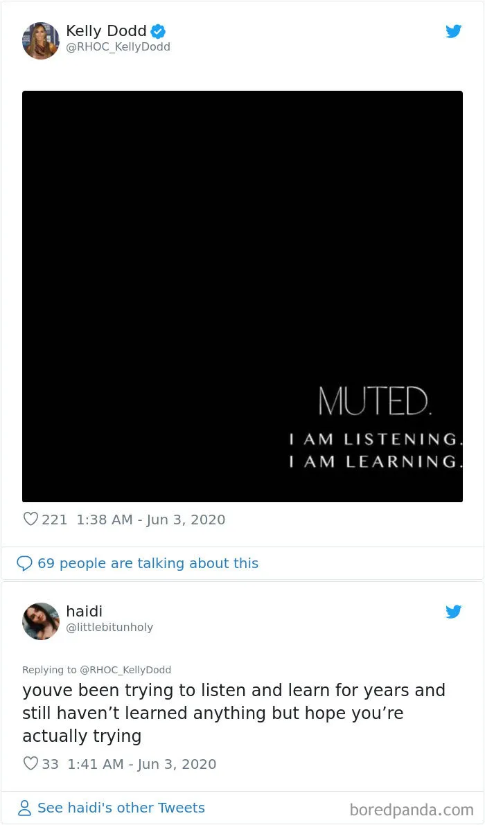 Real Housewife Kelly Dodd Condemned Protestors, Saying "These People Are Losing Their Minds. This Is Terrorism On Our Land." Then Participated In #blackouttuesday