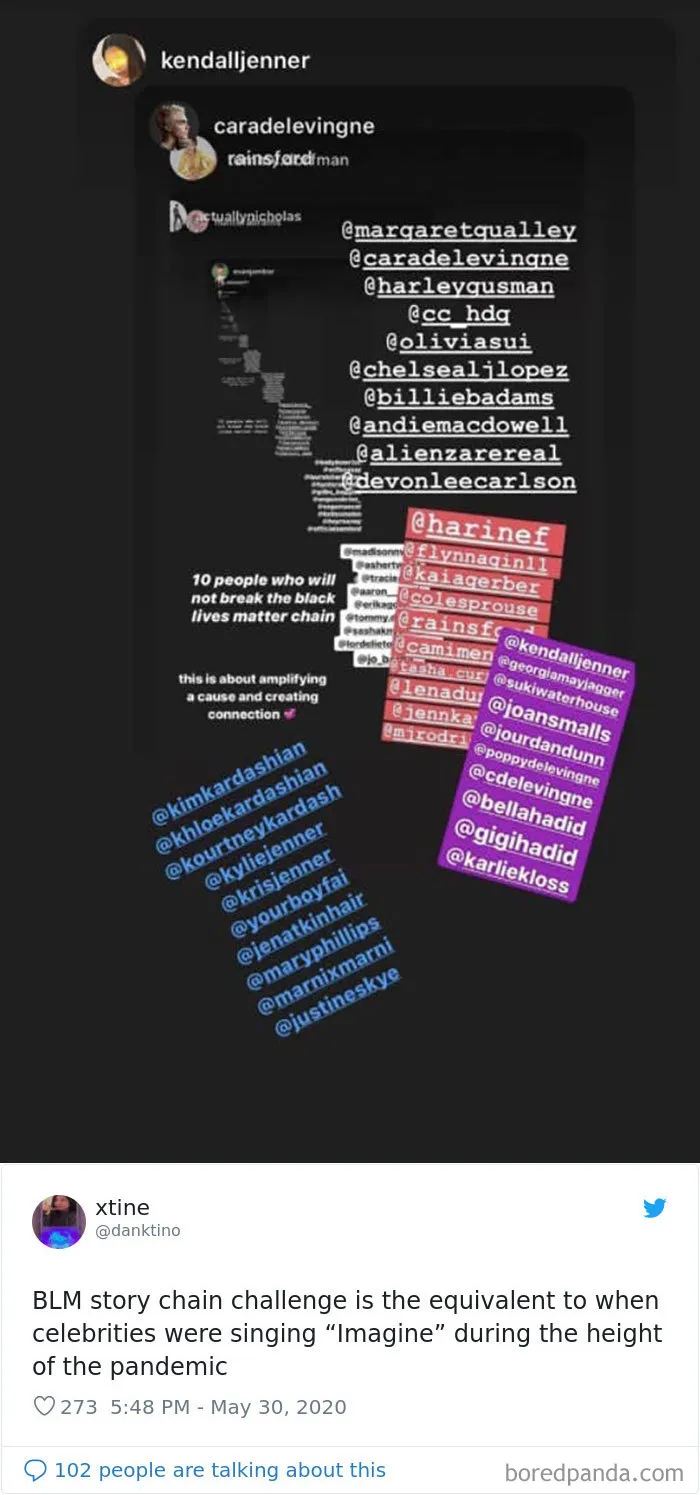 Kendall Jenner, Cara Delevingne, And Other Celebs Did Chain Instagram Stories, Where They Tag Each Other With The Hashtag #blacklivesmatter And Try Not To Break The Tagging Chain