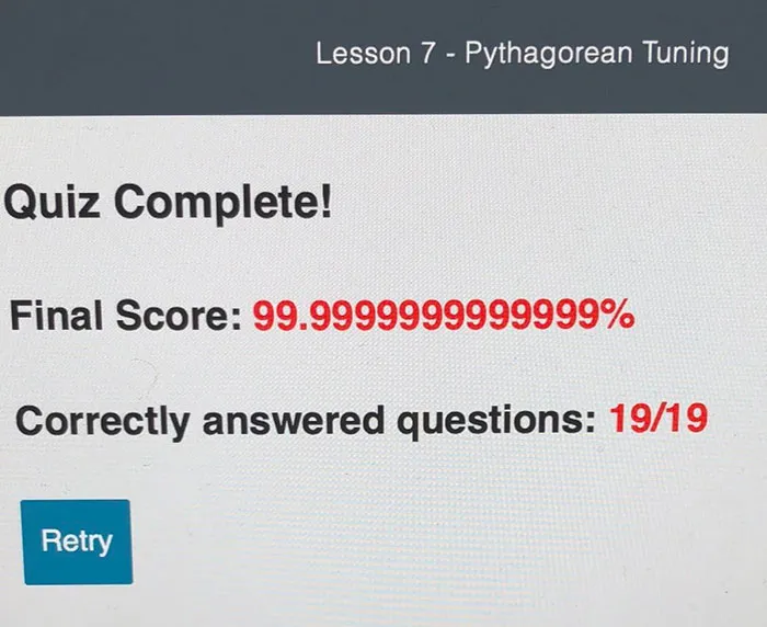Preguntas correctas: 19/19. Puntuación final: 99.99999%