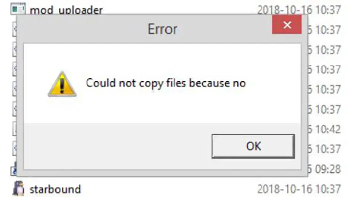 Could Not Copy Files Because No