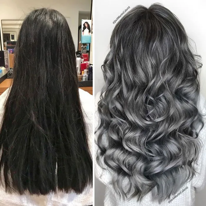 En vez de cubrir las raíces de las canas, este peluquero hace que sus clientas las adoren con sus increíbles transformaciones (35 fotos)