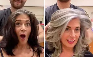 Instead Of Covering Grey Roots, This Hairdresser Makes Clients Embrace It With His Powerful Transformations (35 Pics)