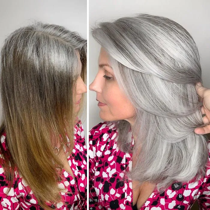 Instead Of Covering Grey Roots, This Hairdresser Makes Clients Embrace It With His Powerful Transformations (35 Pics)