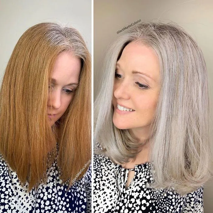 En vez de cubrir las raíces de las canas, este peluquero hace que sus clientas las adoren con sus increíbles transformaciones (35 fotos)