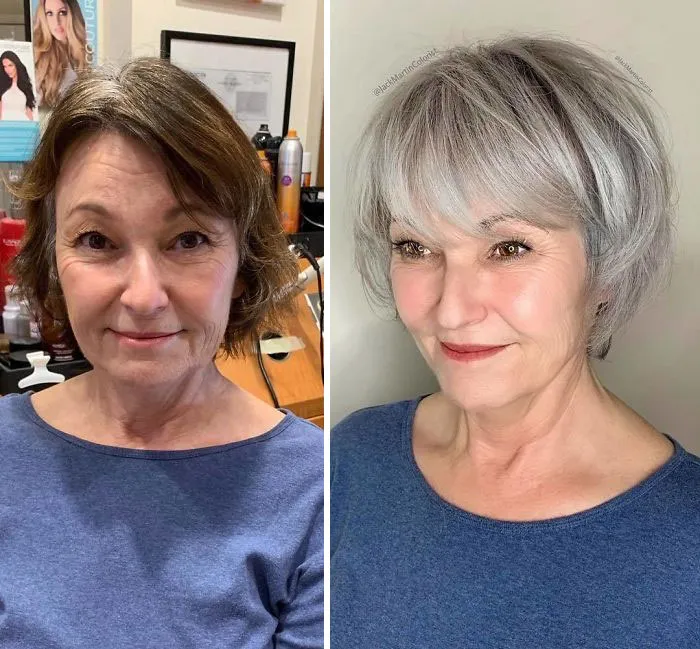 En vez de cubrir las raíces de las canas, este peluquero hace que sus clientas las adoren con sus increíbles transformaciones (35 fotos)