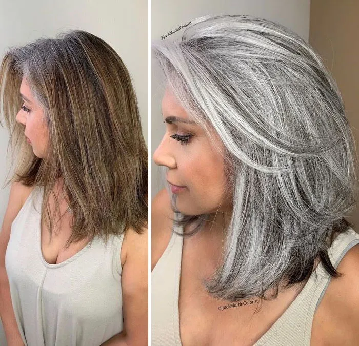 Instead Of Covering Grey Roots, This Hairdresser Makes Clients Embrace It With His Powerful Transformations (35 Pics)