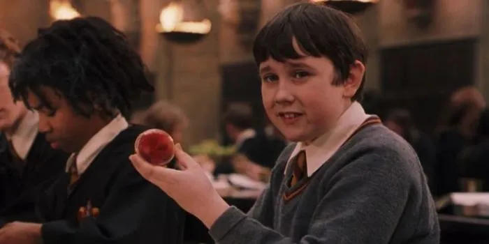 En la Piedra Filosofal, Neville consigue una recordadora y no recuerda lo que olvidó... que seguramente sería su bata, ya que es el único que no la lleva