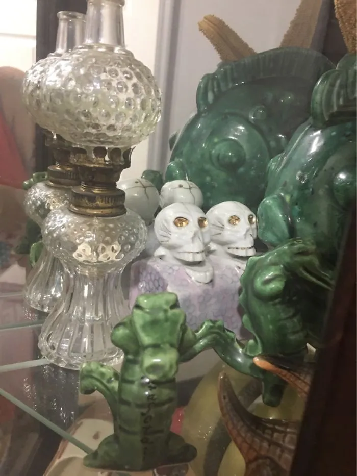 My Bobble Head Skull Salt And Pepper Shakers.  And Mini Oil Lamp.