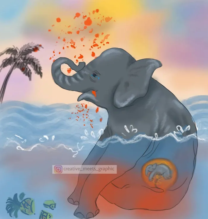 Artists Pay Tribute To The Pregnant Elephant Who Died Due To Someone Stuffing A Pineapple With Fireworks