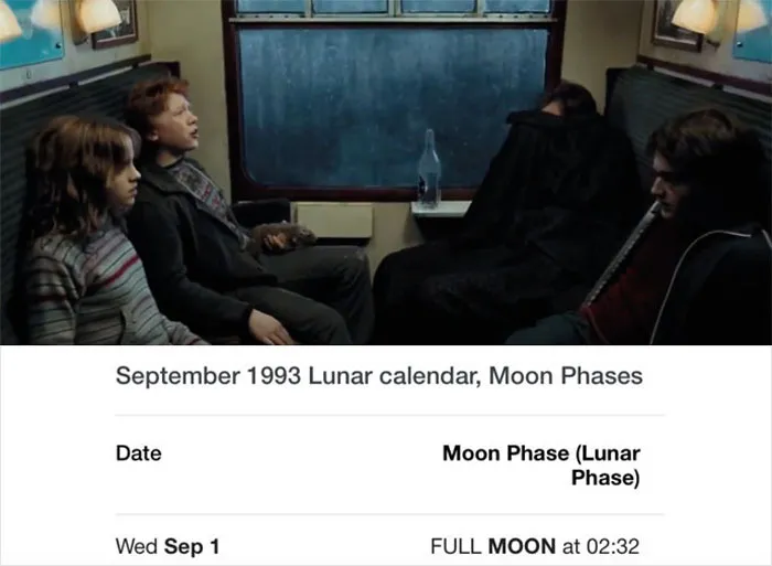 En El prisionero de Azkaban, el profesor Lupin pasa casi todo el viaje en tren durmiendo. La fecha es 1-9-1993. La noche anterior hubo luna llena y está exhausto por su transformación