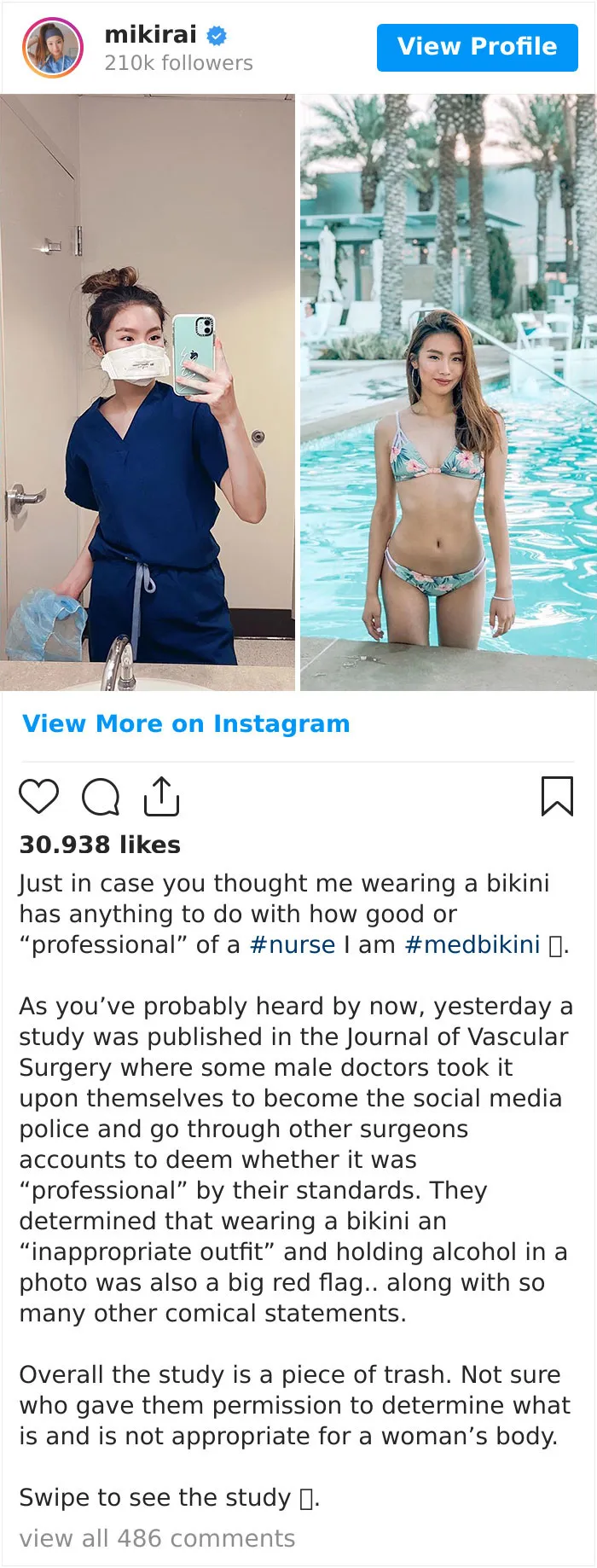 Female Medical Professionals Are Posting Pics Of Them Wearing Bikinis Vs. Work Clothes To Shame Sexist Study