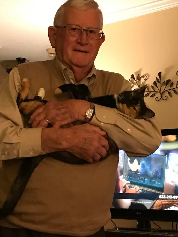 Mi padre (79 años) pasó del "no quiero a ese maldito gato" a llevarla a su cama cada noche
