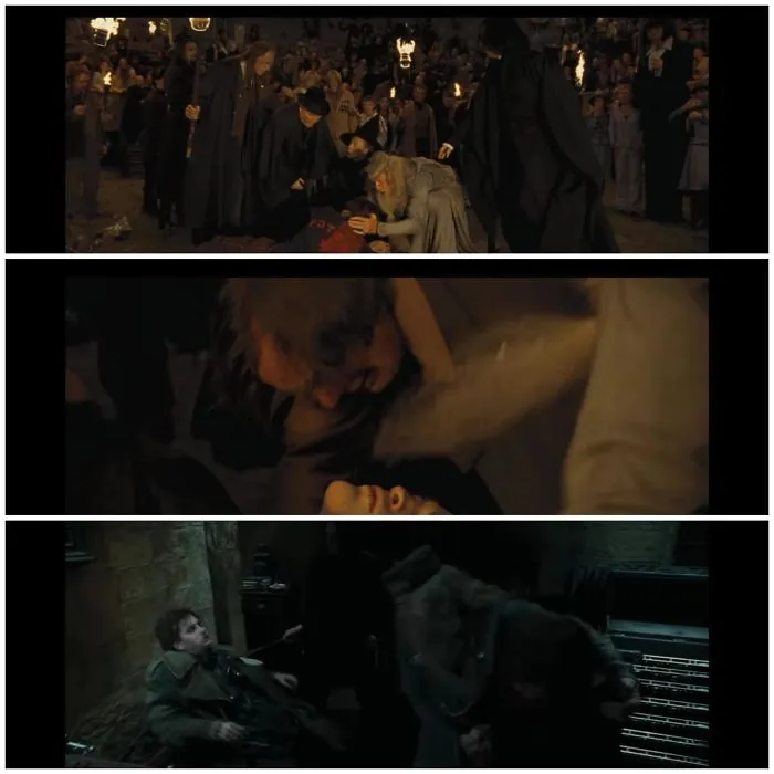 En el Cáliz de fuego, cuando Harry trae el cuerpo de Cedric, Snape lo cubre con su capa, y luego el padre de Cedric la retira para mirar a su hijo. Por eso no la lleva puesta cuando capturan a Barty Crouch Jr.