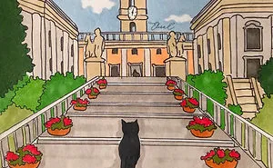 After Lockdown, I Was Happy To Explore Rome Again So I Drew These 19 Illustrations Of My Cat Walking Around The City