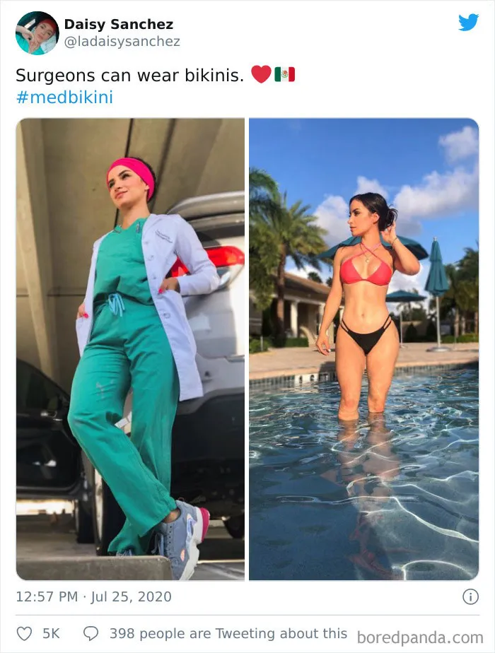 Female Medical Professionals Are Posting Pics Of Them Wearing Bikinis Vs. Work Clothes To Shame Sexist Study