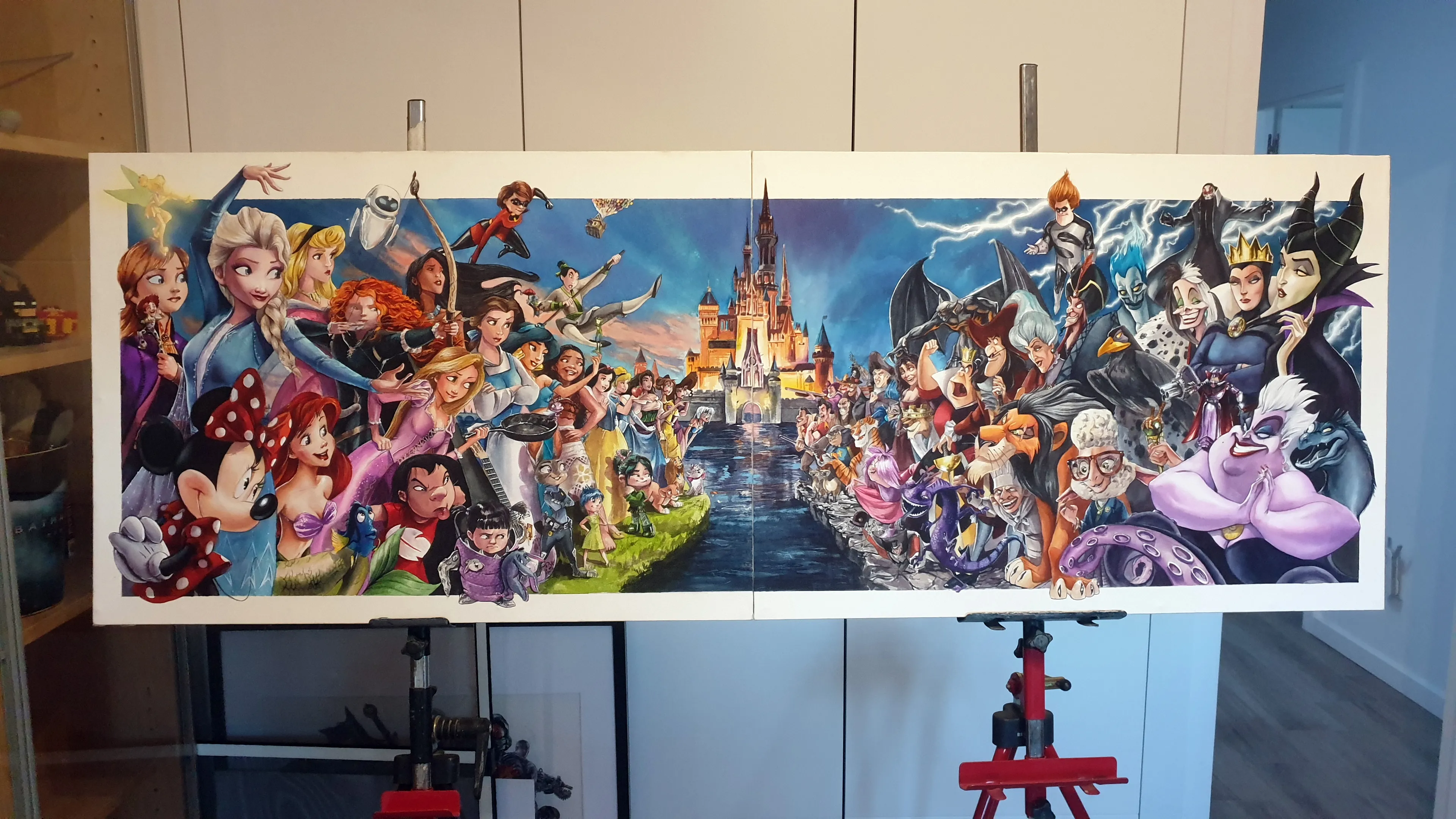 Illustrator Makes A Watercolor Disney & Pixar Composition (80 Characters/Easter Eggs)