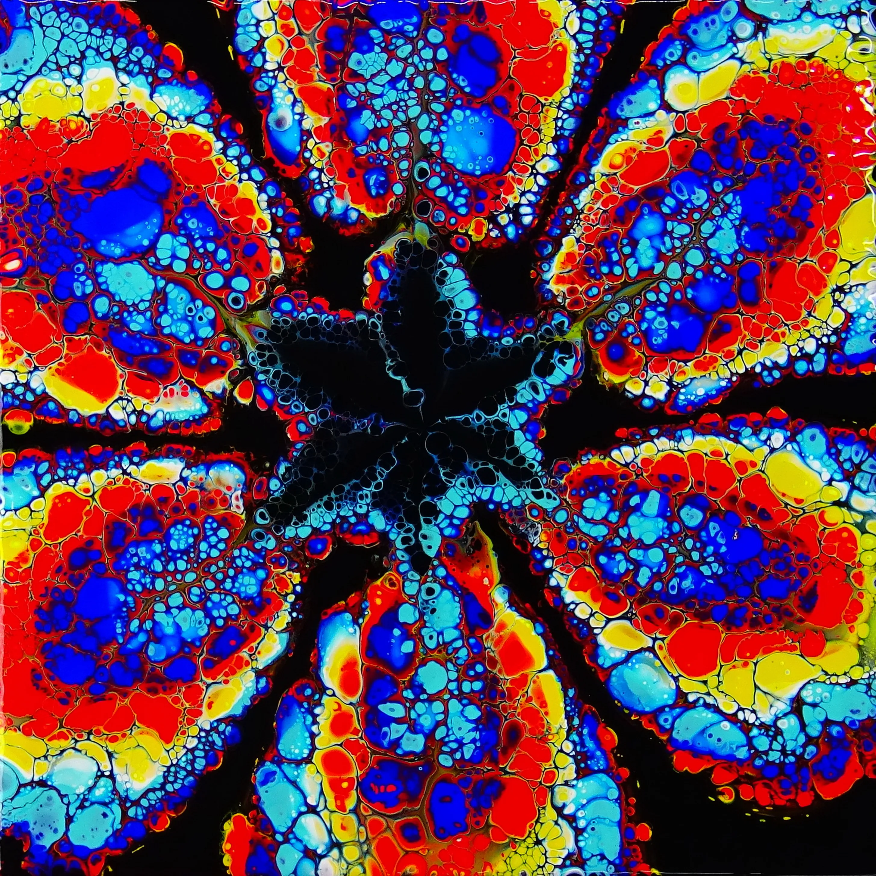 Open Cup Acrylic Pour Painting ~ Spin Art ~ Stained Glass Look ~ 60's Psychedelic Art