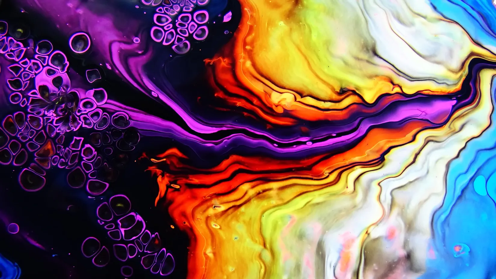 Birth ~ Open Cup Waterfall Pour ~ Fluorescent Paints And Black