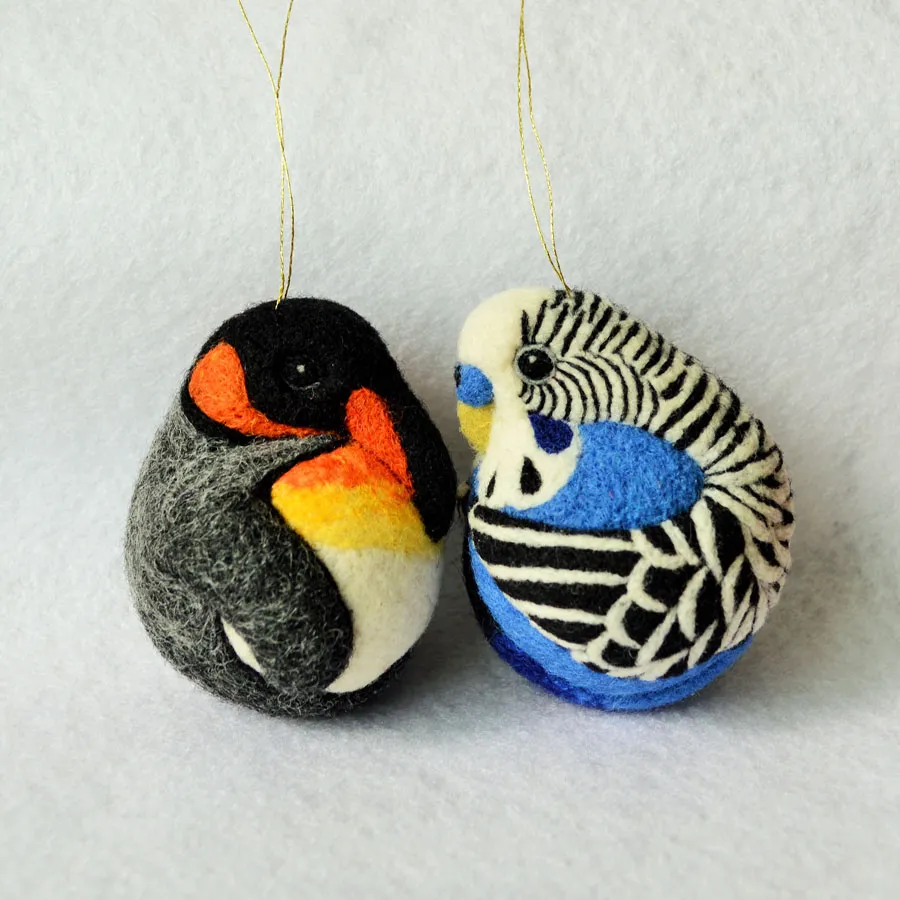 Linda Brike's Beautiful Felted King Penguin And Budgie