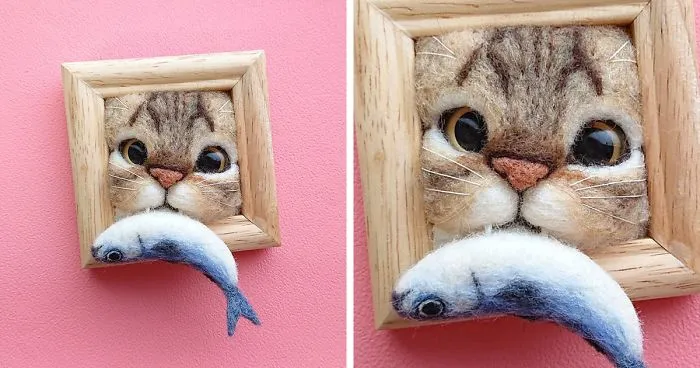 Here Are 30 Of This Japanese Felt Artist's Cutest Cat Frames