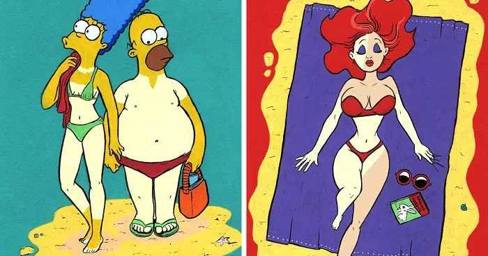 My 15 Illustrations Of Famous Characters On Their First Day At The Beach